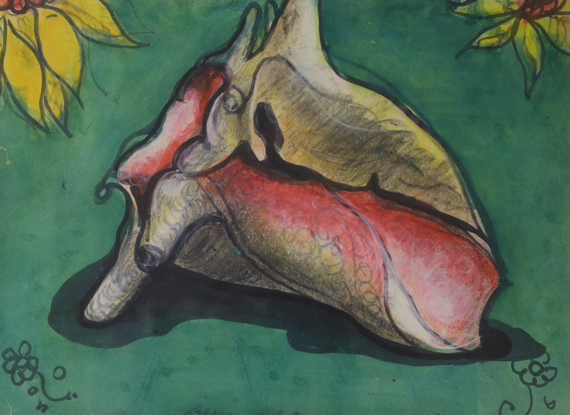 William de Belleroche (1912-1969), set of three watercolours, Still lifes of a shell, table and a lion, one signed and dated 1961, largest 35 x 25cm